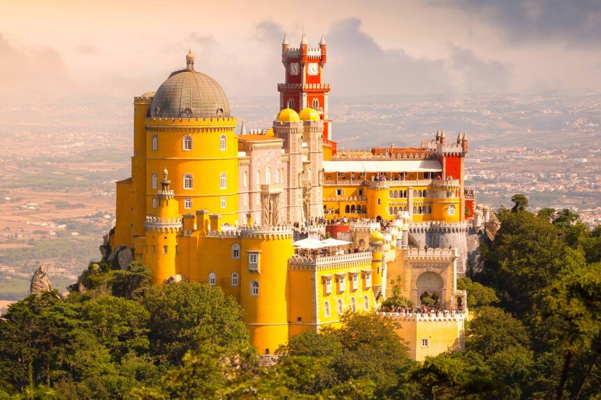 Sintra, Palacio Nacional da Pena at sunset, Sintra, Portugal